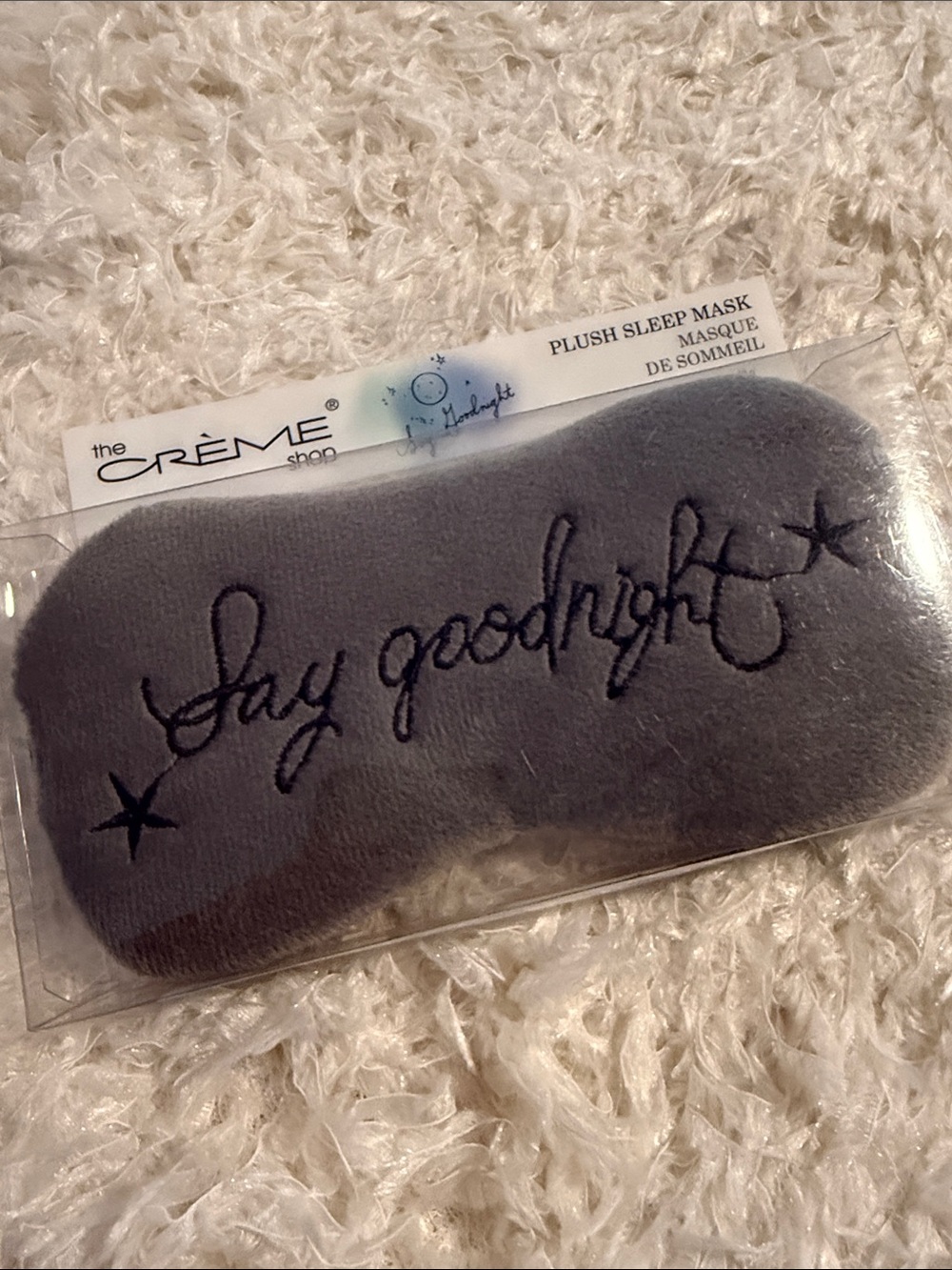 Thhe creme shop Gray Plush 'Say Goodnight' Sleep Mask NWT